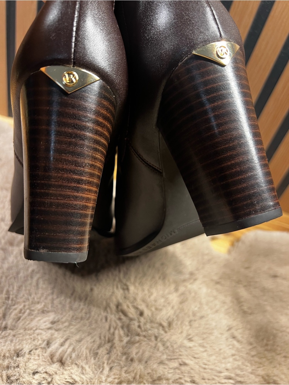 Michael Kors Lottie Leather Ankle Booties Brown Block Heel Size 8M - Picture 6 of 13